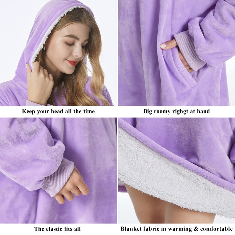 Felicigeely Blanket Hoodie, Oversized Wearable Blanket Sweatshirt for Adults Women Men Warm Cozy Thick Purple Hooded Blanket with Pockets and Sleeves Gift for Her Mom Girls - Image 3